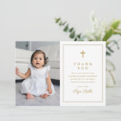 金ゴールドクラシッククロス宗教写真バプテスマ サンキューカード (スタンド正面)