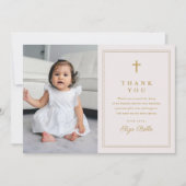 金ゴールドクラシッククロス宗教写真バプテスマ サンキューカード (正面)