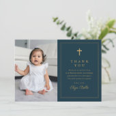 金ゴールドクラシッククロス宗教写真バプテスマ サンキューカード (スタンド正面)