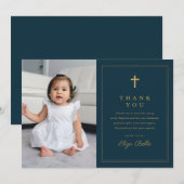 金ゴールドクラシッククロス宗教写真バプテスマ サンキューカード (正面/裏面)