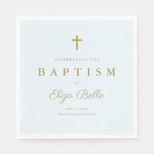 金ゴールドクラシックグリッタークロスバプテスマ スタンダードランチョンナプキン (正面)
