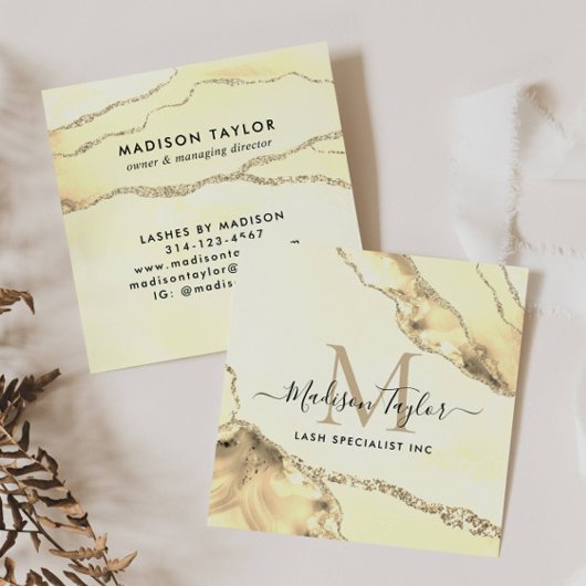 金ゴールドクラシックグリッターマーブルアガテシックモノグラム スクエア名刺