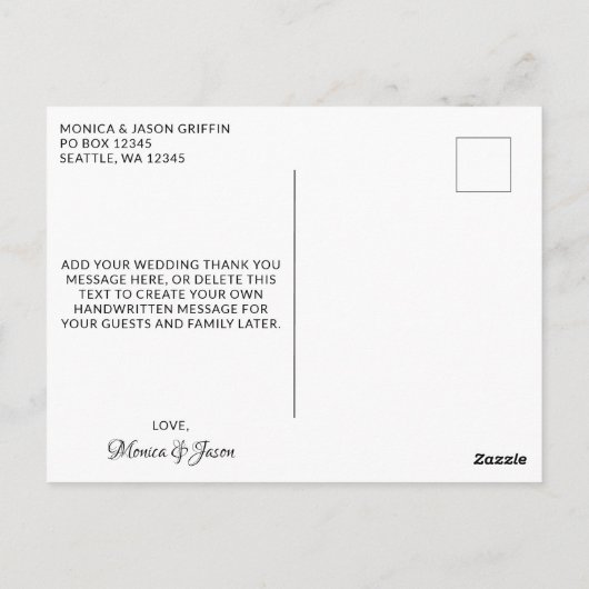 金ゴールドクラシックグリッター書道結婚の感謝 ポストカード (裏面)