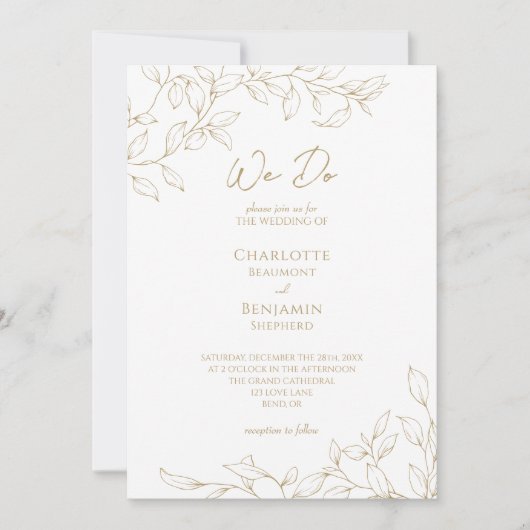 金ゴールドクラシックグリーナリーウドゥ結婚式招待状 招待状 (正面)