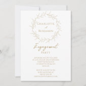 金ゴールドクラシックグリーンリー写真婚約パーティ 招待状 (正面)