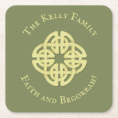 金ゴールドクラシックケルト十字信仰とベゴラ スクエアペーパーコースター (正面)