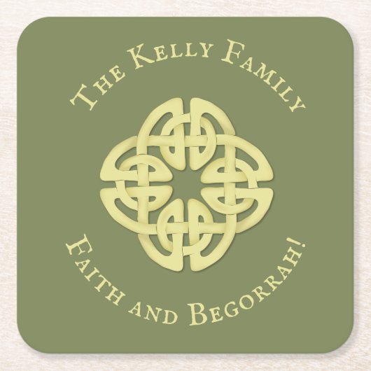 金ゴールドクラシックケルト十字信仰とベゴラ スクエアペーパーコースター (正面)
