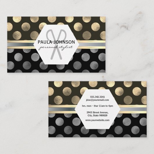 金ゴールドクラシックシルバー水玉模様 名刺 (正面/裏面)