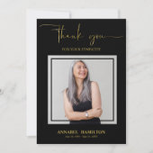 金ゴールドクラシックスクリプト悔やみや弔慰ありがとう写真 招待状 (正面)