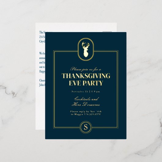 金ゴールドクラシックスタグサンクスギビングエバパーティー 箔招待状ポストカード (正面/裏面)