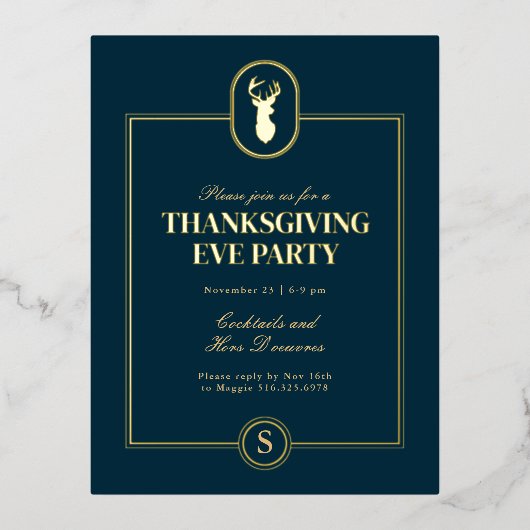 金ゴールドクラシックスタグサンクスギビングエバパーティー 箔招待状ポストカード (正面)