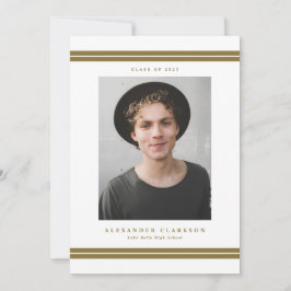 金ゴールドクラシックストライプ写真モダン卒業 案内状