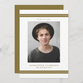 金ゴールドクラシックストライプ写真モダン卒業 案内状 (正面/裏面)