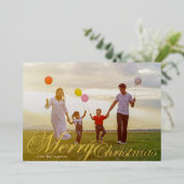 金ゴールドクラシックタイポグラフィ写真メリークリスマス 箔シーズンカード (立ち正面)