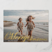 金ゴールドクラシックタイポグラフィFIVEフォトメリークリスマス 箔シーズンカード (正面)