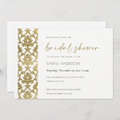 金ゴールドクラシックダマスク花柄ブライダルシャワー 招待状 (正面/裏面)