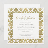 金ゴールドクラシックダマスク花柄ブライダルシャワー 招待状 (正面/裏面)
