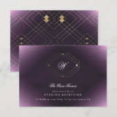 金ゴールドクラシックデコ紫の書道モノグラム エンクロージャーカード (正面/裏面)
