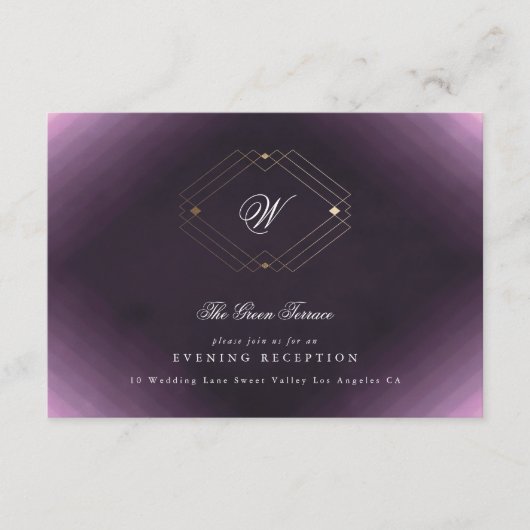 金ゴールドクラシックデコ紫の書道モノグラム エンクロージャーカード (正面)