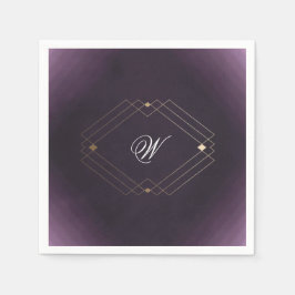 金ゴールドクラシックデコ紫の書道モノグラム スタンダードカクテルナプキン