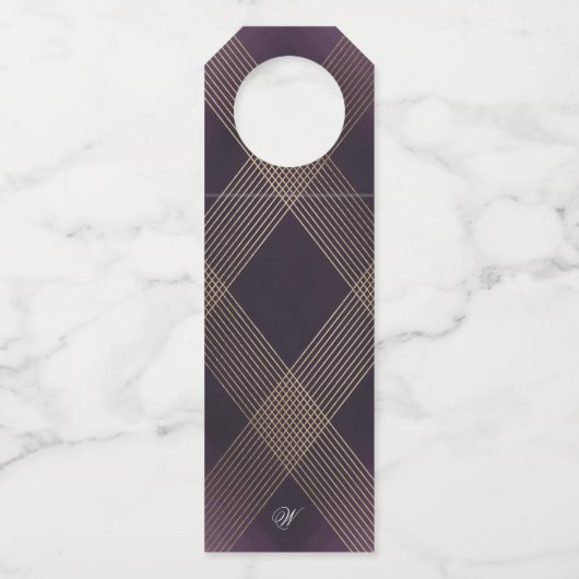金ゴールドクラシックデコ紫の書道モノグラム ボトルネックタグ (裏面)
