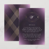金ゴールドクラシックデコ紫の書道モノグラム 出欠カード (正面/裏面)