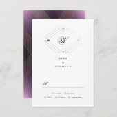 金ゴールドクラシックデコ紫の書道モノグラム 出欠カード (正面/裏面)