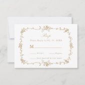金ゴールドクラシックビクトリアンフローラフレームウェディングRSVP 出欠カード (正面)