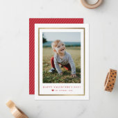 金ゴールドクラシックフォイルのフレーム写真バレンタインデー ノートカード (正面/裏面インサイチュ)