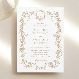 金ゴールドクラシックフランスのビクトリアン結婚フローラ 招待状