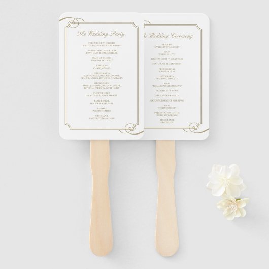 金ゴールドクラシックフレームラグジュアリー結婚式 プログラム ハンドファン (正面&裏面)