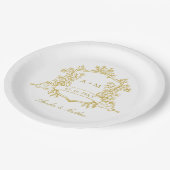 金ゴールドクラシックフローラクレストモノグラム結婚ズ ペーパープレート (アングル)