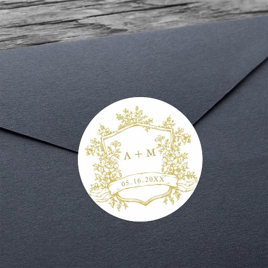 金ゴールドクラシックフローラクレストモノグラム ラウンドシール
