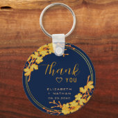 金ゴールドクラシックフローラネイビー結婚ブルー キーホルダー (裏面)