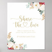 金ゴールドクラシックフローラ共有ラブハッシュタグサイン ポスター (正面)