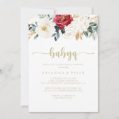 金ゴールドクラシックフローラBabyQベビーシャワーバーベキュー 招待状 (正面)