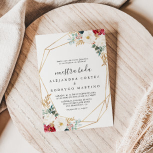 金ゴールドクラシックブルガンディホワイトフローラヌエストラボダ 招待状