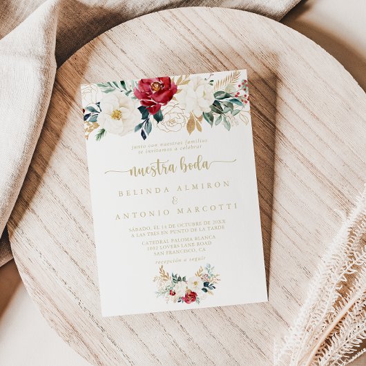 金ゴールドクラシックブルガンディホワイトフローラヌエストラボダ 招待状