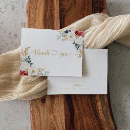 金ゴールドクラシックブルガンディホワイトフローラフラットズ結婚ズ サンキューカード