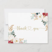 金ゴールドクラシックブルガンディホワイトフローラフラットズ結婚ズ サンキューカード (正面)
