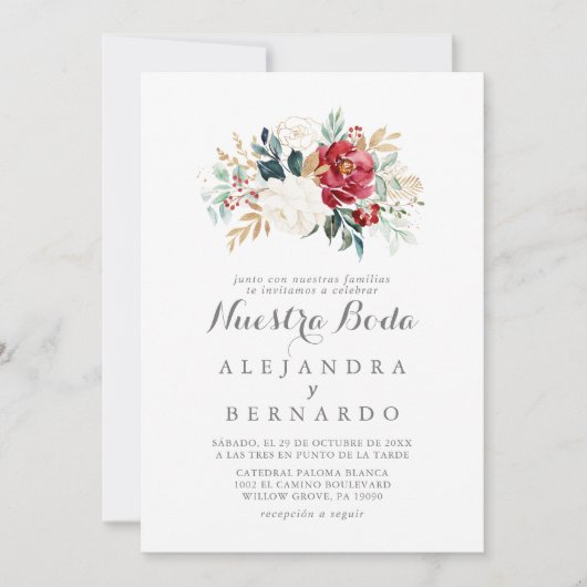 金ゴールドクラシックブルゴーニュフローラヌエストラボダ結婚ズ 招待状 (正面)