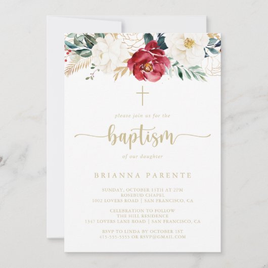 金ゴールドクラシックブルゴーニュ白フローラバプテスマ 招待状 (正面)