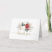 金ゴールドクラシックブルゴーニュ白フローラ折り結婚返し サンキューカード (正面)