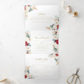 金ゴールドクラシックブルゴーニュ白フローラ結婚ズ 三つ折り招待状 (内部)