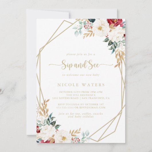 金ゴールドクラシックブルゴーニュ白フローラsipと参照 招待状 (正面)