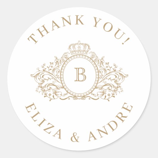 金ゴールドクラシックモノグラムカスタムスのシ結婚ステッカー ラウンドシール (正面)