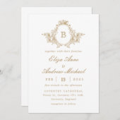 金ゴールドクラシックモノグラムクレスト結婚式招待状 招待状 (正面/裏面)