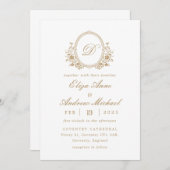 金ゴールドクラシックモノグラムクレスト結婚式招待状 招待状 (正面/裏面)