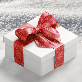 金ゴールドクラシックレッド雪片パターン サテンリボン