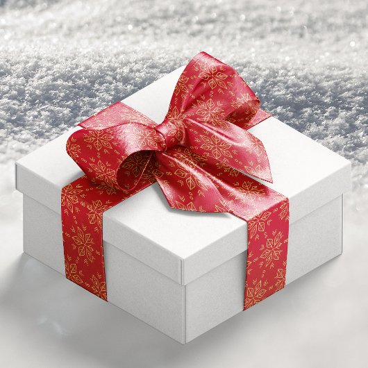 金ゴールドクラシックレッド雪片パターン サテンリボン